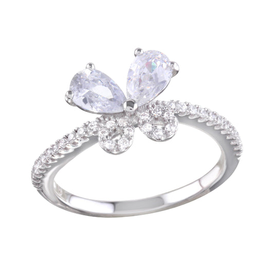 Polished Rhodium Plated 925 Sterling Silver Clear Butterfly CZ Ring Sizes 5-9