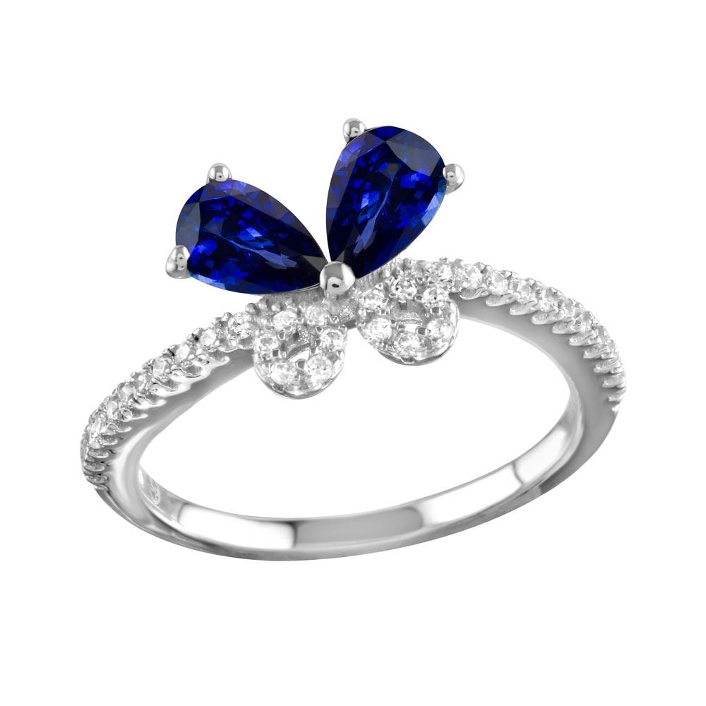 Polished Rhodium Plated 925 Sterling Silver Blue Butterfly CZ Ring Sizes 5-9
