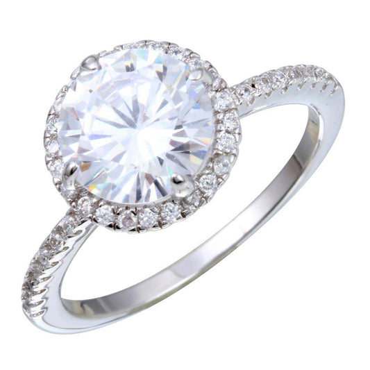 Polished Rhodium Plated 925 Sterling Silver Round Clear CZ Ring Band Sizes 5-9