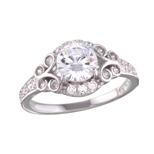 High Polished Rhodium Plated 925 Sterling Silver Ring Clear CZ Band Sizes 5-9