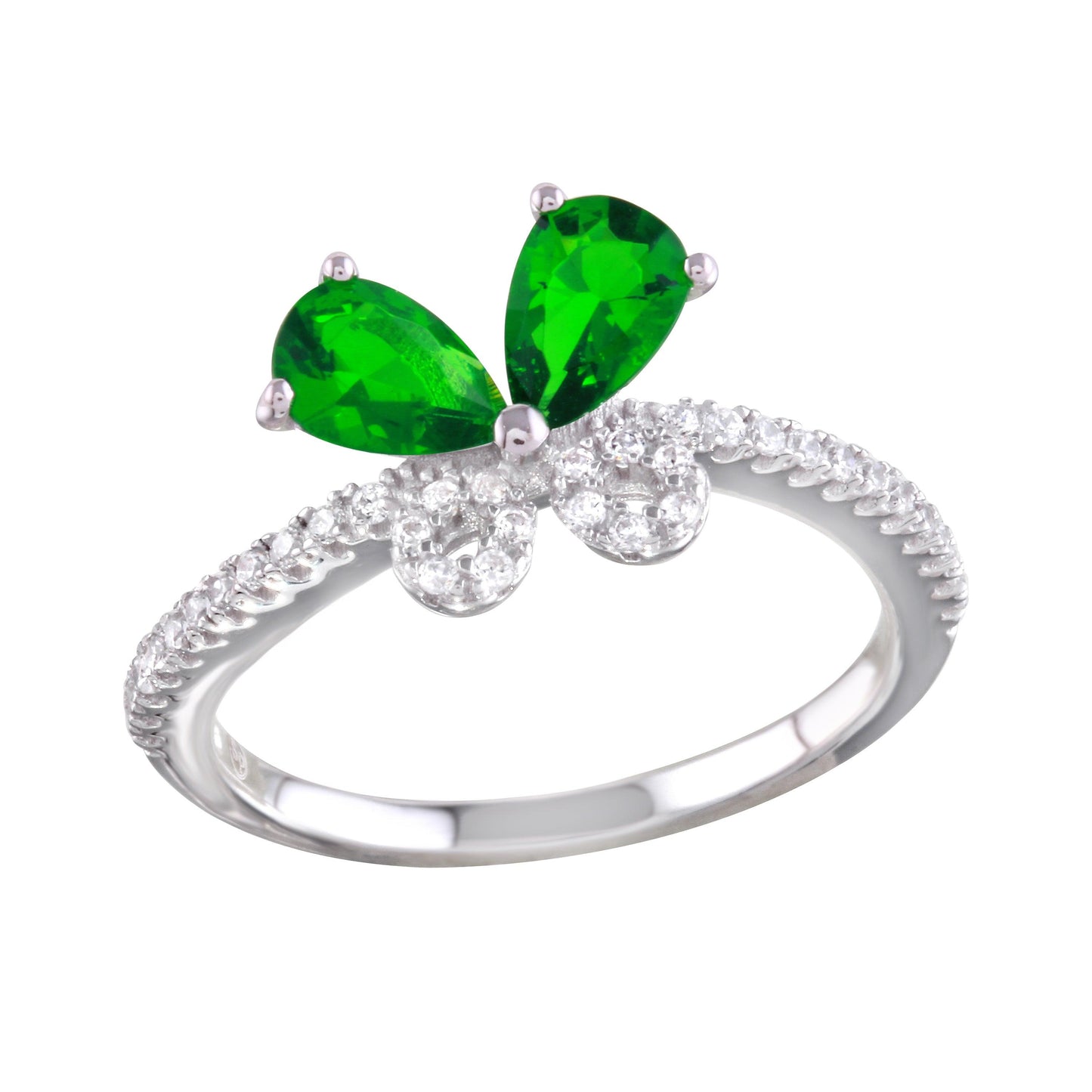 Rhodium Plated 925 Sterling Silver Green Butterfly CZ Ring Band Sizes 5-9