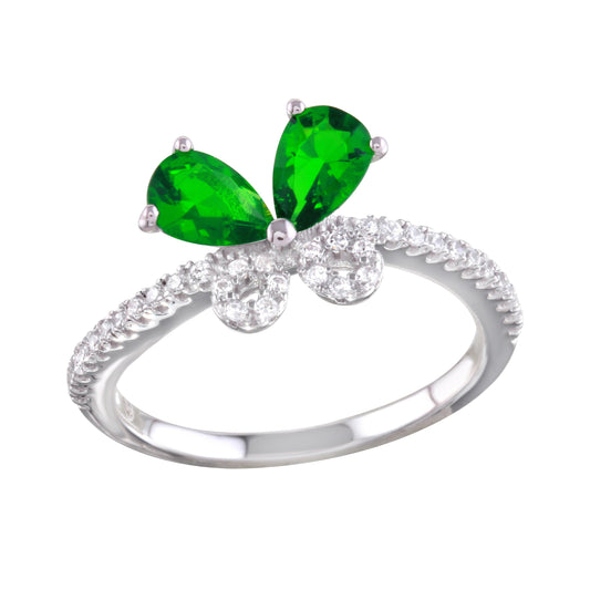 Rhodium Plated 925 Sterling Silver Green Butterfly CZ Ring Band Sizes 5-9