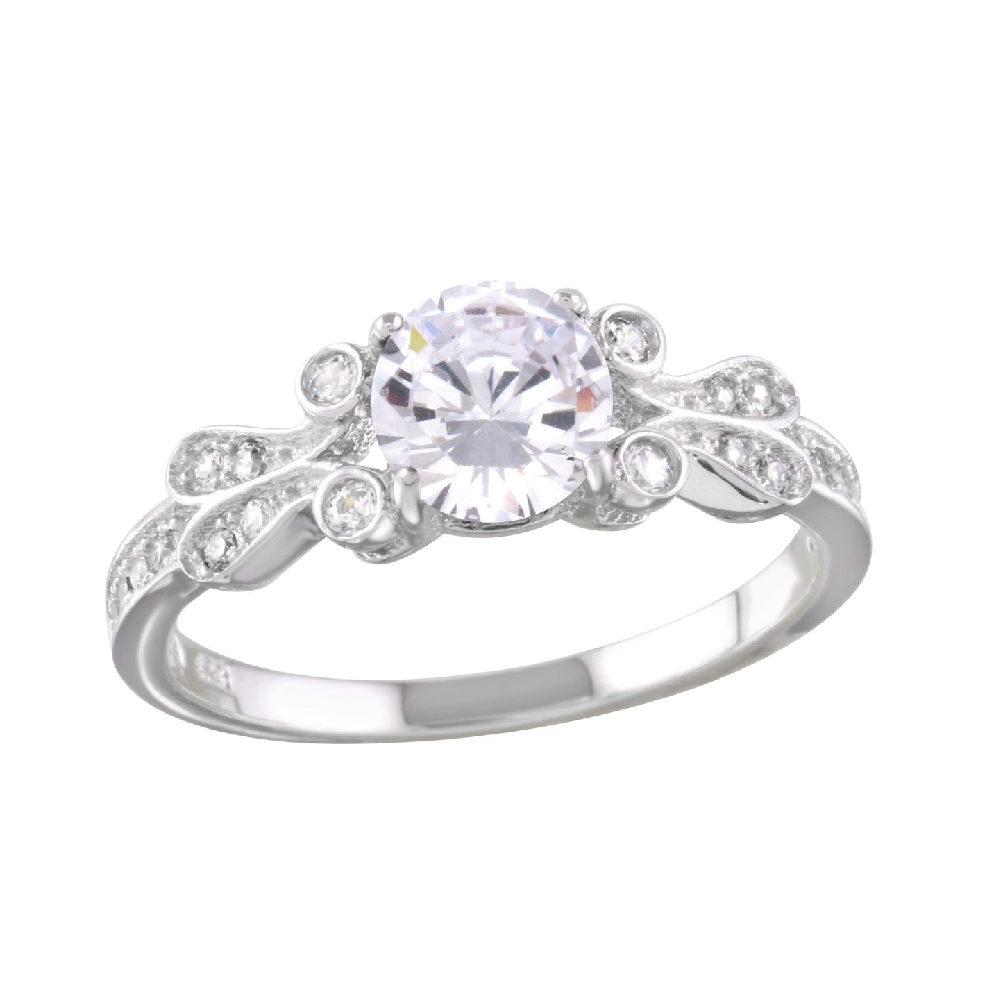 High Polished Rhodium Plated 925 Sterling Silver Clear CZ Ring Band Sizes 5-9