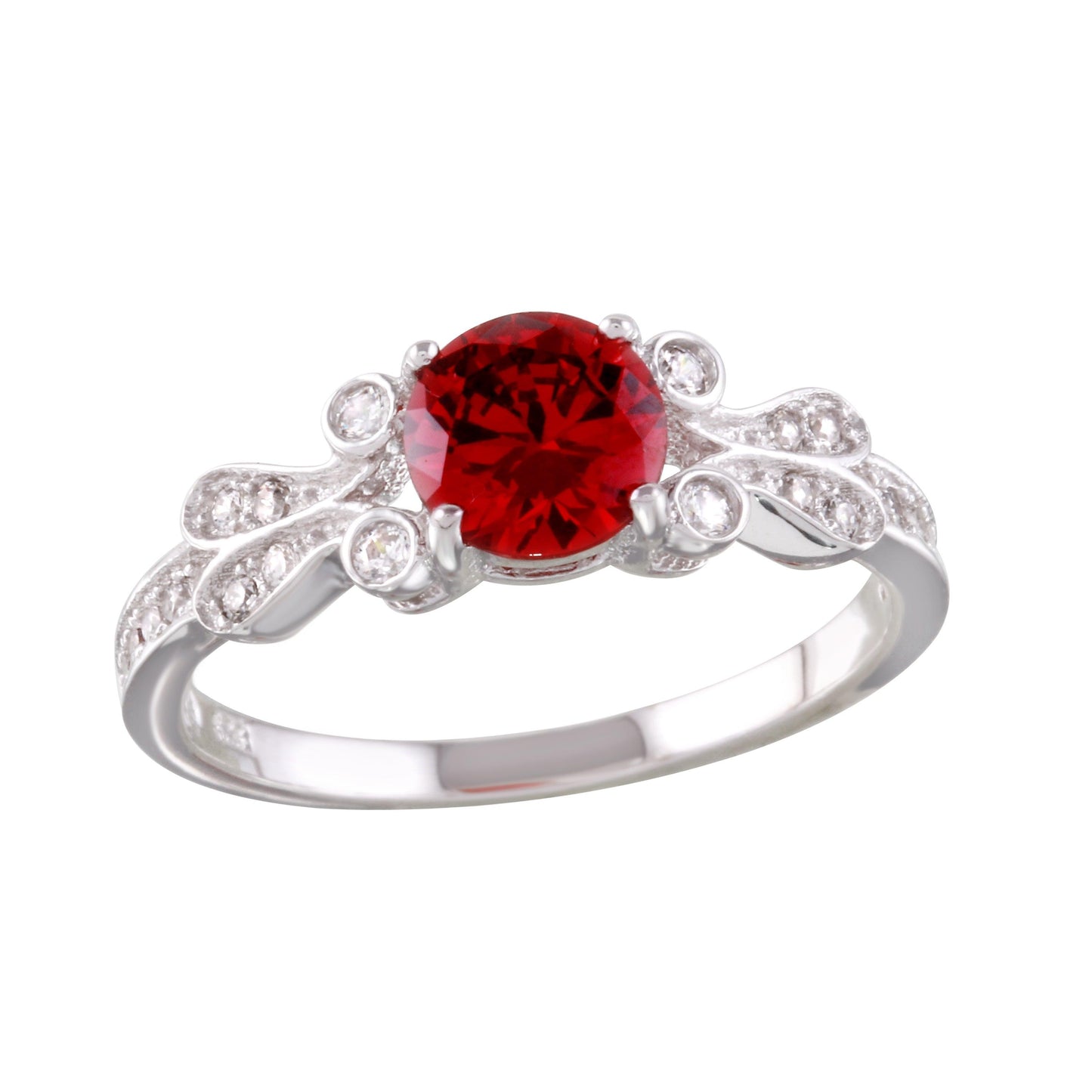 High Polished Rhodium Plated 925 Sterling Silver Red Oval CZ Ring Band Sizes 5-9