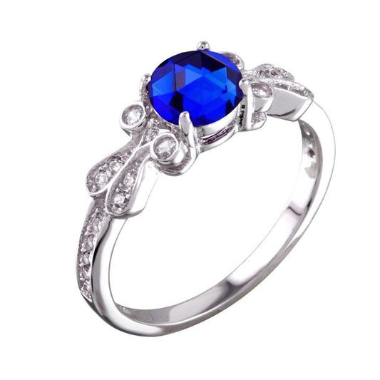 Polished Rhodium Plated 925 Sterling Silver Blue Oval CZ Ring Band Sizes 5-9