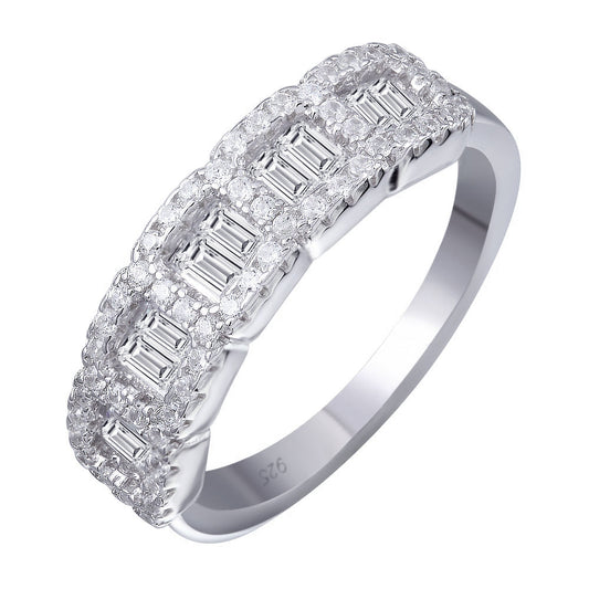 High Polished Rhodium Plated 925 Sterling Silver Square CZ Ring Band Sizes 5-9
