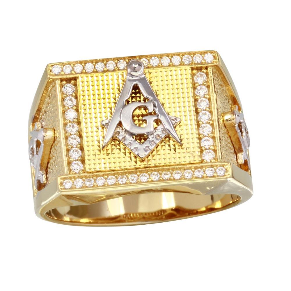 Gold Plated 925 Sterling Silver Square Masonic Symbol Ring Band Sizes 9-12