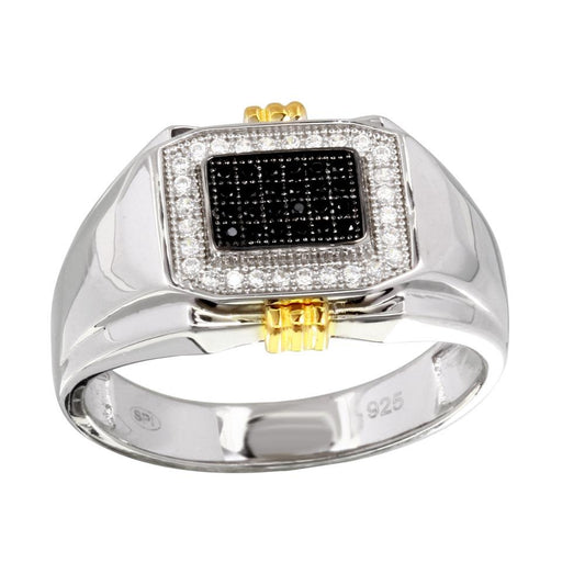 Two-Tone 925 Gold Plated Sterling Silver Men's Rectangular Ring CZ Sizes 9-12