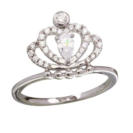 Polished Rhodium Plated 925 Sterling Silver Clear CZ Crown Ring Band Sizes 5-9