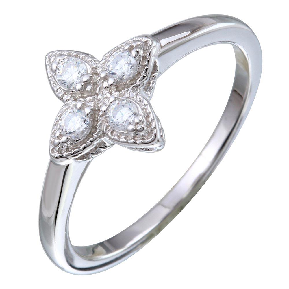 Rhodium Plated 925 Sterling Silver Flower Petal CZ Ring Pendant Band Sizes 5-9