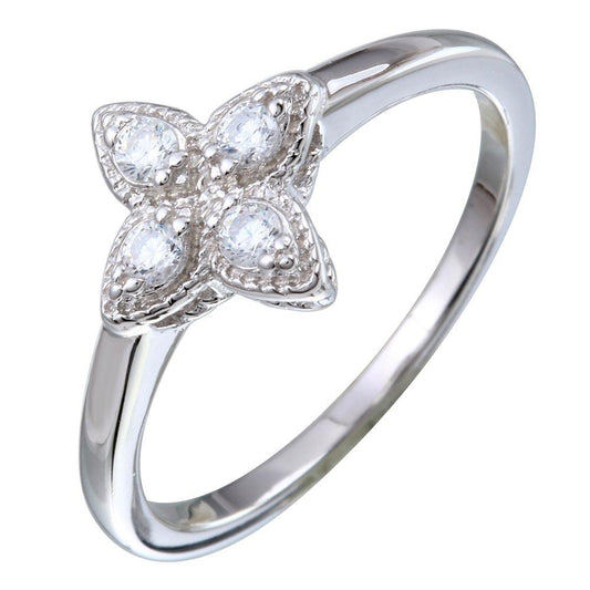 Rhodium Plated 925 Sterling Silver Flower Petal CZ Ring Pendant Band Sizes 5-9