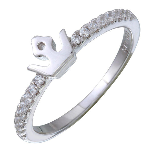 Polished Rhodium Plated 925 Sterling Silver Mini Crown Ring Clear CZ Sizes 5-9