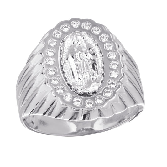 Rhodium Plated 925 Sterling Silver Guadalupe Ring Clear CZ Band Sizes 9-12