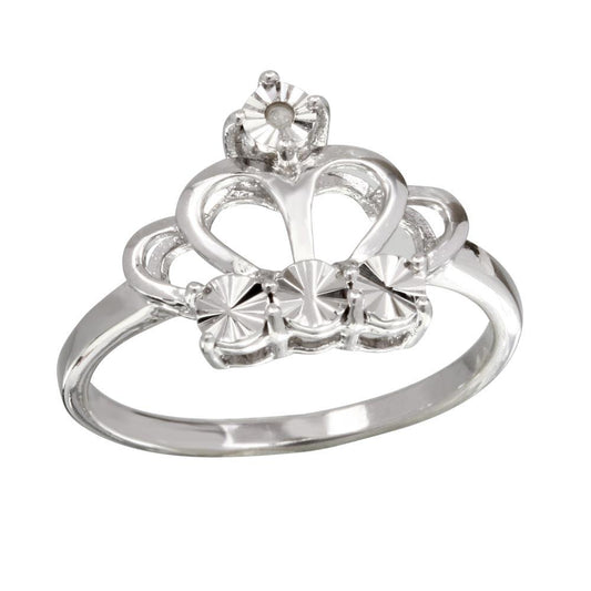 Rhodium Plated 925 Sterling Silver Diamond-Cut Crown Ring Band Sizes 5-9