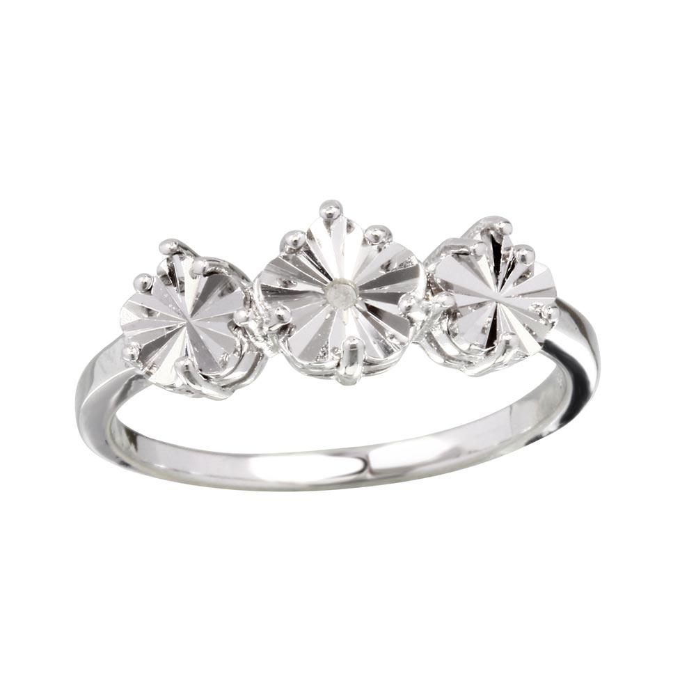 High Polished Rhodium Plated 925 Sterling Silver Diamond-Cut Ring Band Sizes 5-9