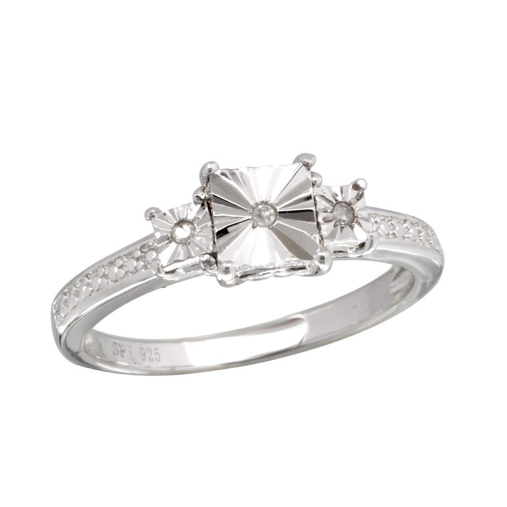 Rhodium Plated 925 Sterling Silver Square Diamond-Cut Ring Band Sizes 5-9