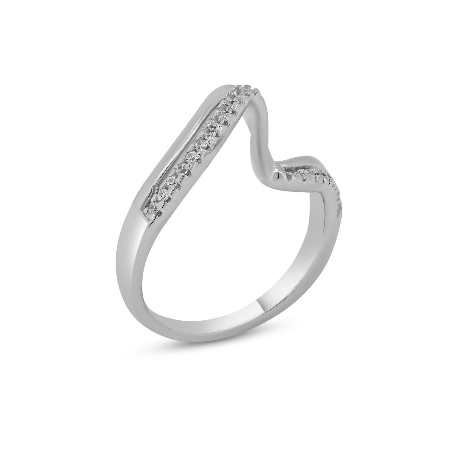Rhodium Plated 925 Sterling Silver Double Wave Clear CZ Ring Band Sizes 5-9