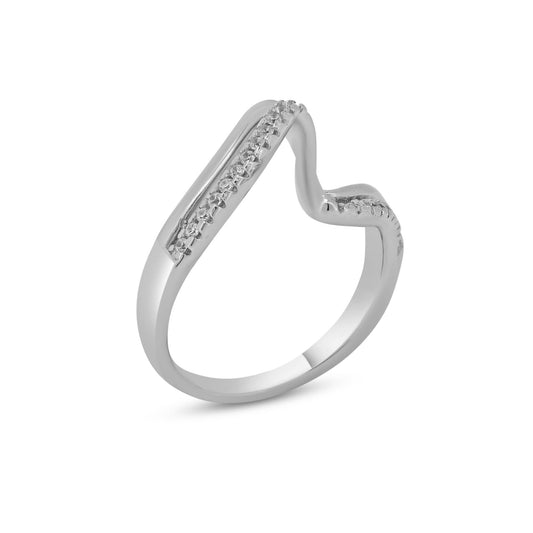 Rhodium Plated 925 Sterling Silver Double Wave Clear CZ Ring Band Sizes 5-9