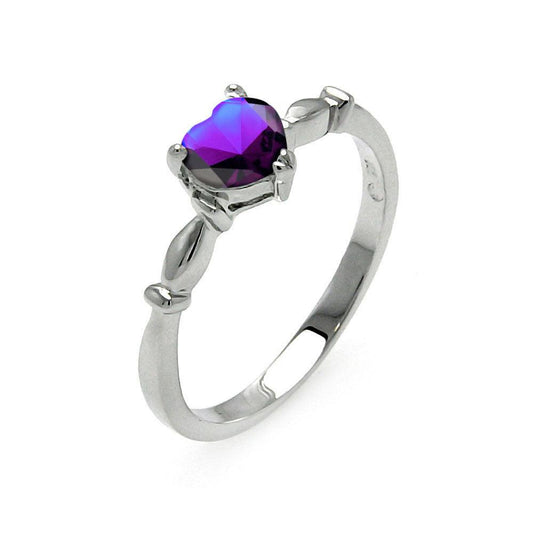 Rhodium Plated 925 Sterling Silver CZ Heart Purple February Ring Band Sizes 5-9
