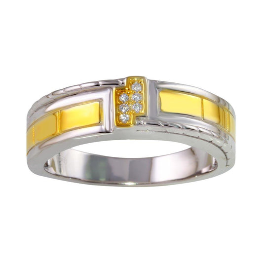 Polished Two-Tone 925 Gold Plated Sterling Silver Rings Clear CZ Band Sizes 9-12