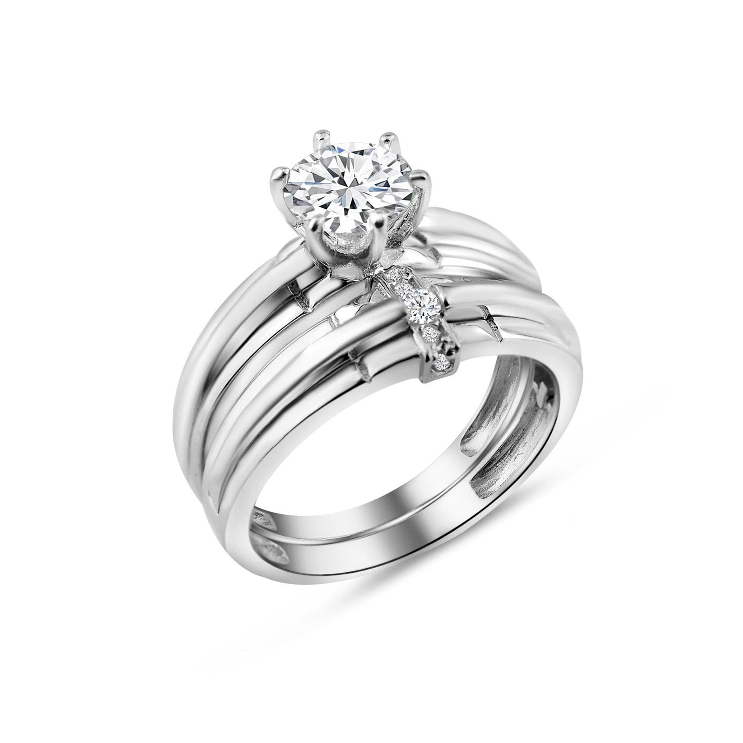Rhodium Plated 925 Sterling Silver Double Stackable Ring Clear CZ Band Sizes 5-9