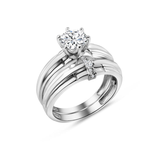 Rhodium Plated 925 Sterling Silver Double Stackable Ring Clear CZ Band Sizes 5-9