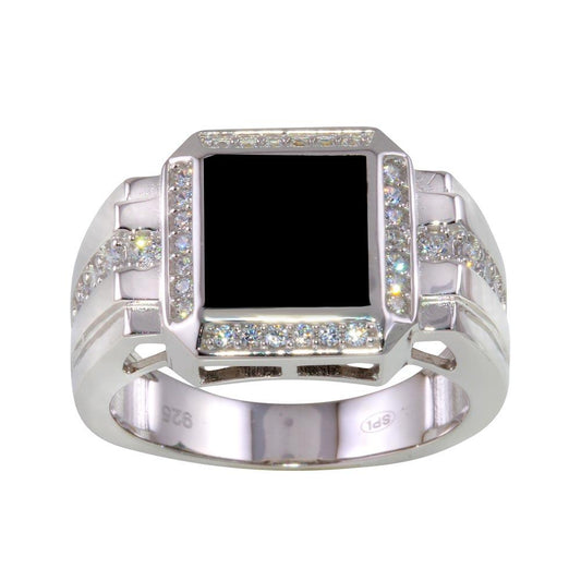 Polished Rhodium Plated 925 Sterling Silver Square Ring Clear CZ Band Sizes 9-12