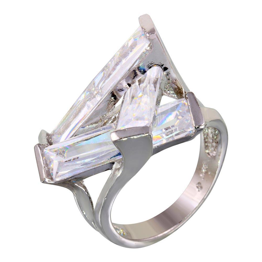 Rhodium Plated 925 Sterling Silver Clear Baguette CZ Ring Band Sizes 5-5