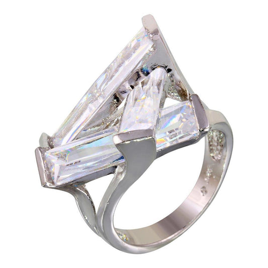 Rhodium Plated 925 Sterling Silver Clear Baguette CZ Ring Band Sizes 5-5