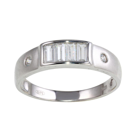High Polished Rhodium Plated 925 Sterling Silver Clear CZ Ring Band Sizes 9-11