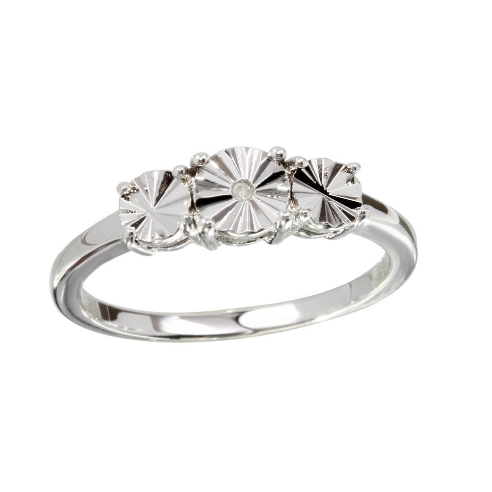 High Polished Rhodium Plated 925 Sterling Silver Diamond-Cut Ring Band Sizes 5-9