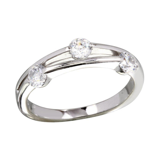 High Polished Rhodium Plated 925 Sterling Silver Clear CZ Ring Band Sizes 5-9