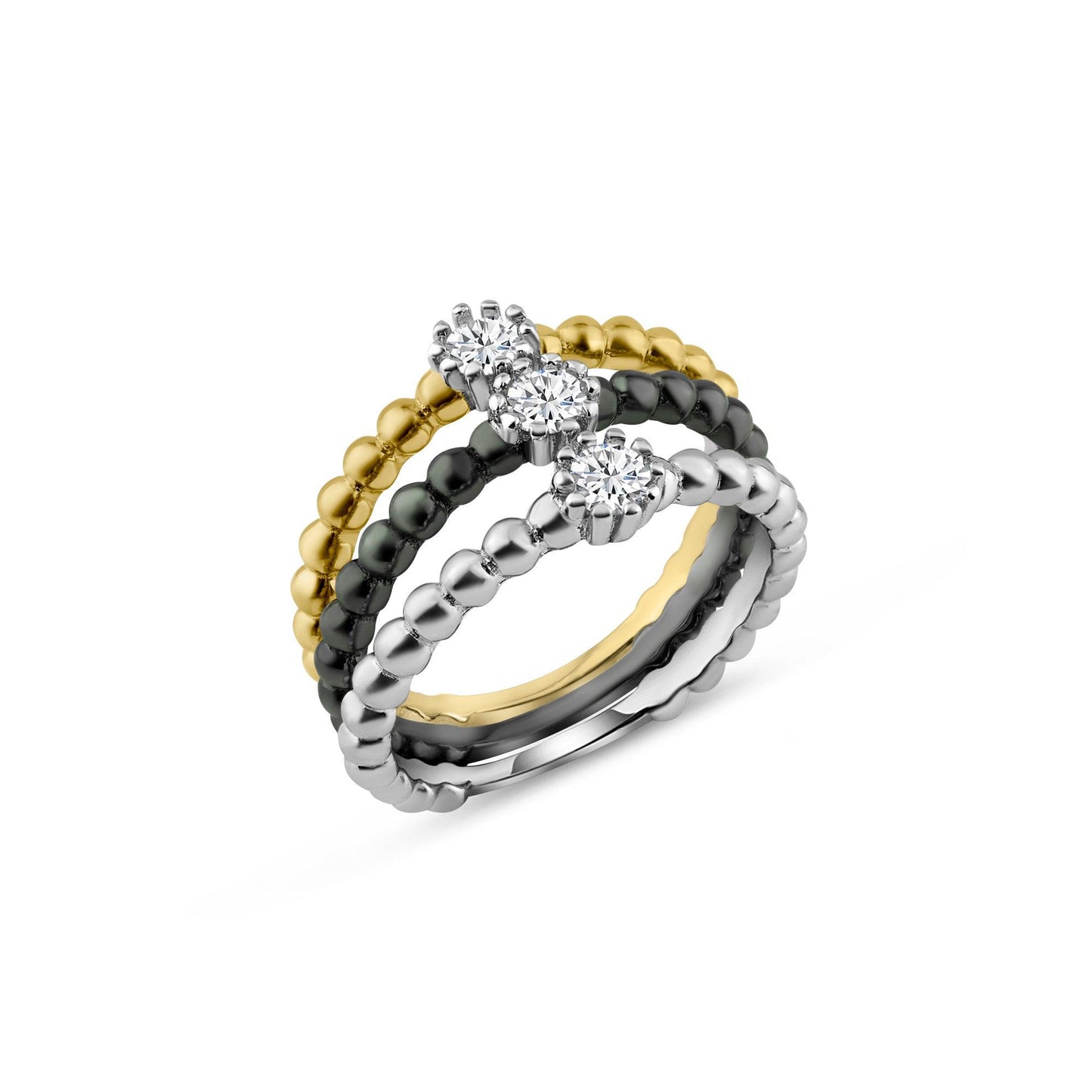 Polished Three-Tone 925 Gold Plated Sterling Silver CZ Ring Set Band Sizes 5-9