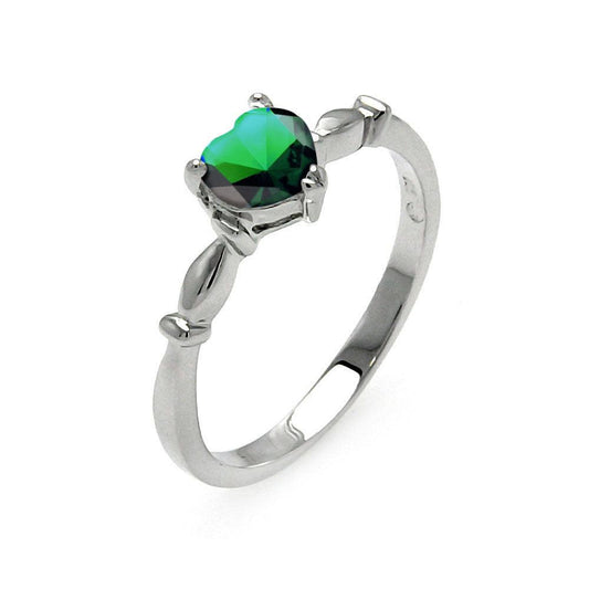 Rhodium Plated 925 Sterling Silver CZ Heart Green May Ring Love Band Sizes 5-9