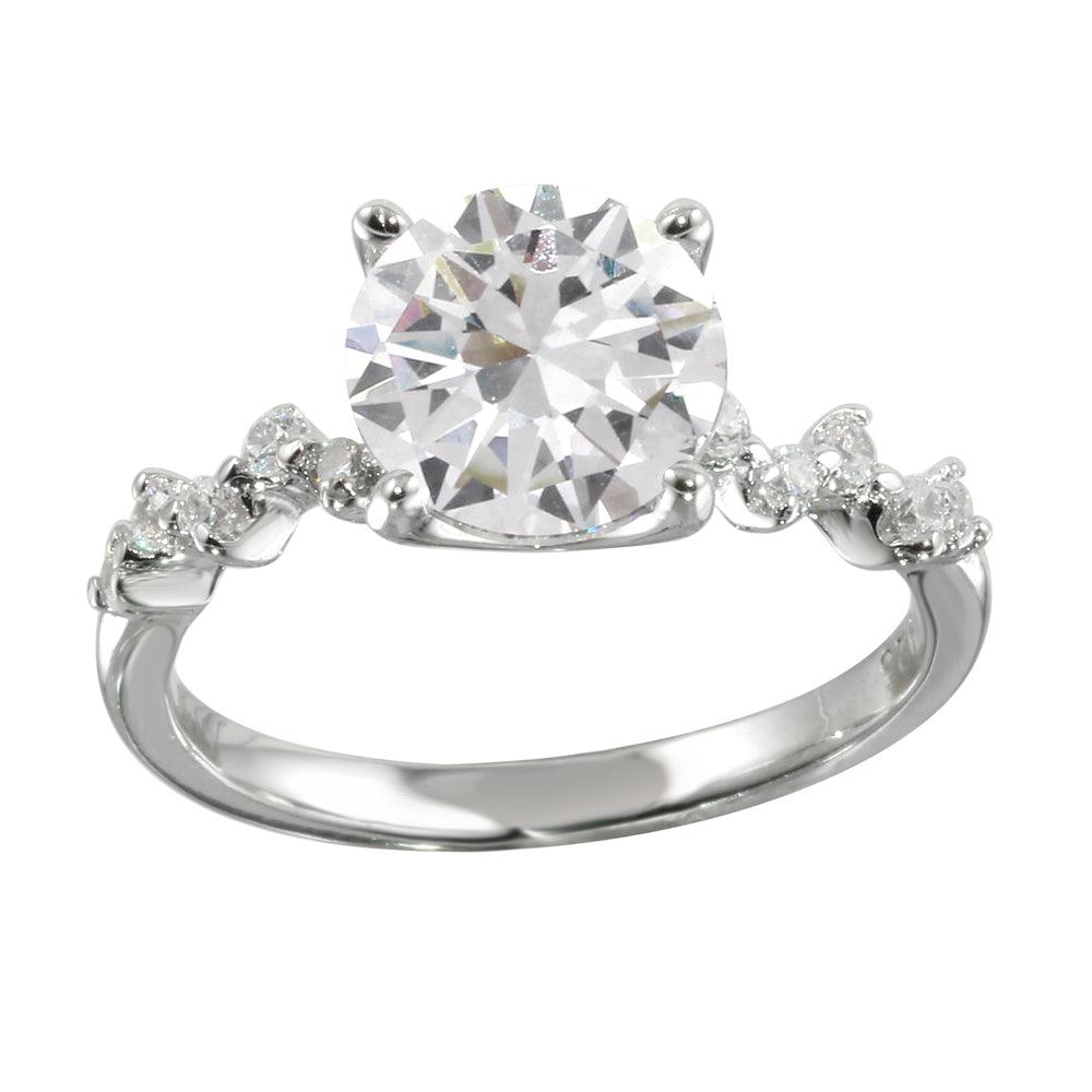 High Polished Rhodium Plated 925 Sterling Silver Clear CZ Ring Band Sizes 5-9