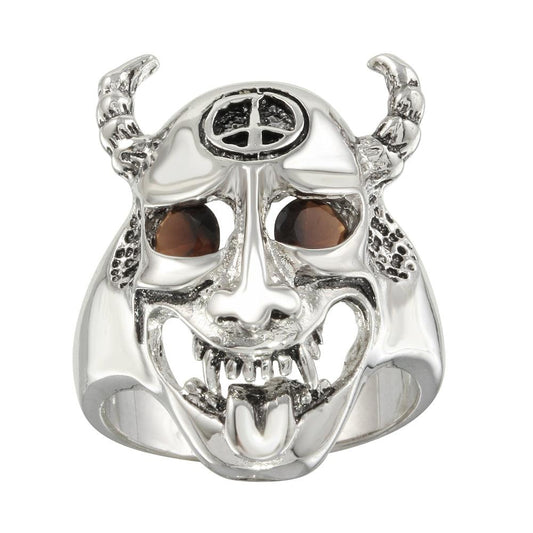 Polished Rhodium Plated 925 Sterling Silver Red CZ Ghoul Ring Band Sizes 7-11