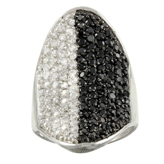 Rhodium Plated 925 Sterling Silver Black and Clear CZ Encrusted Ring Sizes 5-9