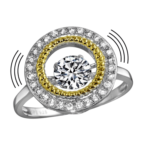 Rhodium Plated 925 Sterling Silver Open Circle Ring with Dancing CZ Sizes 5-9