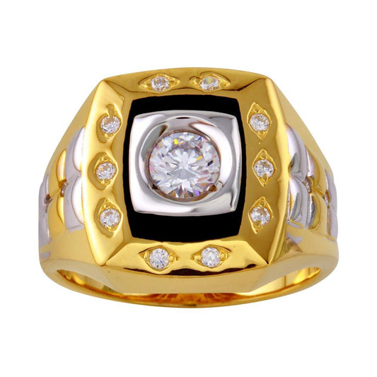 Three-Tone 925 Gold Plated Sterling Silver Square Ring Clear CZ Band Sizes 9-12