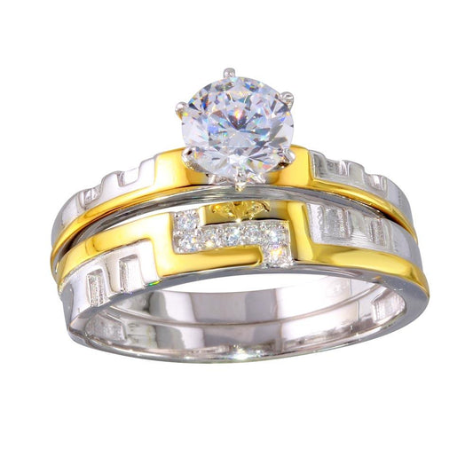 Two-Tone 925 Gold Plated Sterling Silver Stackable CZ Double Rings Sizes 5-9