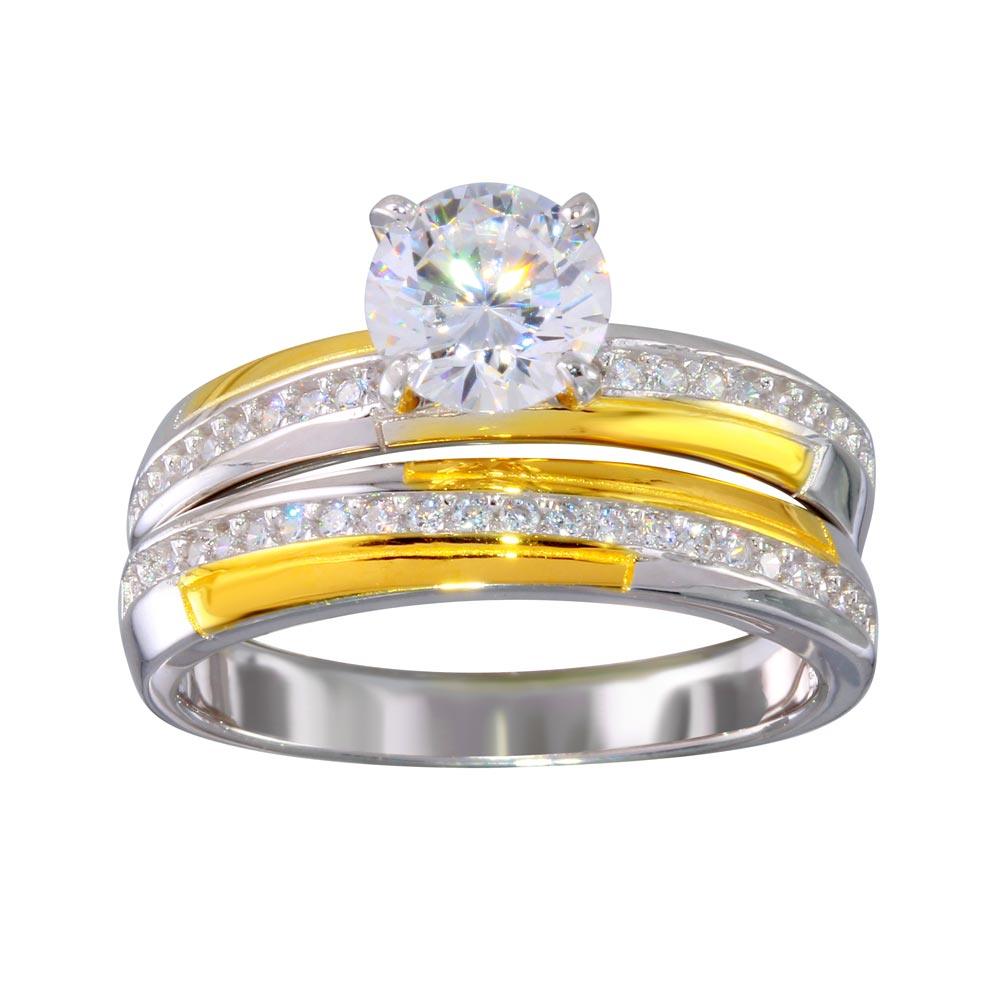 Two-Tone 925 Sterling Silver Gold Rhodium Plated Stackable Rings CZ Sizes 5-9