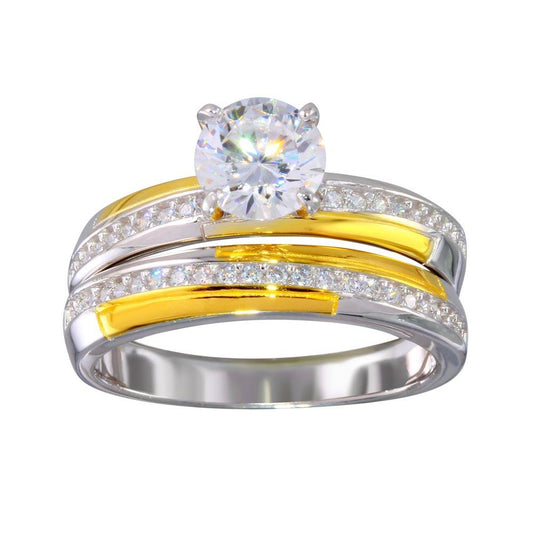 Two-Tone 925 Sterling Silver Gold Rhodium Plated Stackable Rings CZ Sizes 5-9