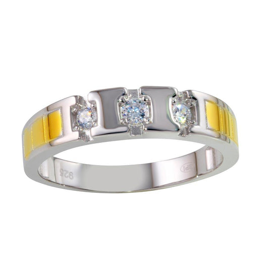 Polished Two-Tone 925 Gold Plated Sterling Silver Ring Clear CZ Band Sizes 9-12