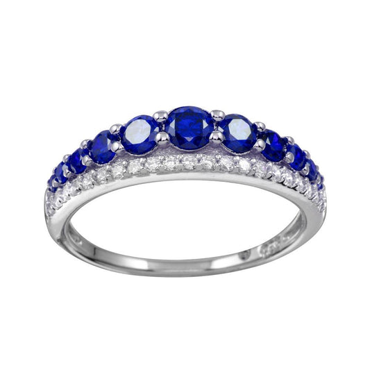 Polished Rhodium Plated 925 Sterling Silver Blue & Clear CZ Ring Band Sizes 5-9