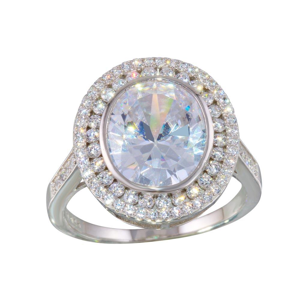 High Polished Rhodium Plated 925 Sterling Silver Round Clear CZ Ring Sizes 5-9