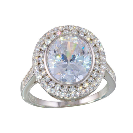 High Polished Rhodium Plated 925 Sterling Silver Round Clear CZ Ring Sizes 5-9