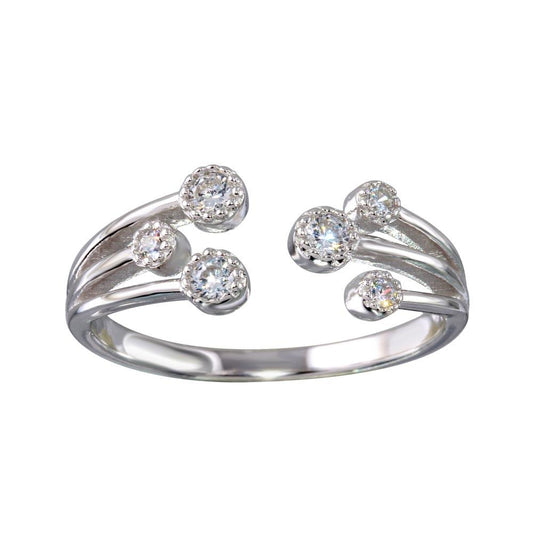 Polished Rhodium Plated 925 Sterling Silver Adjustable CZ Ring Band Sizes 5-9