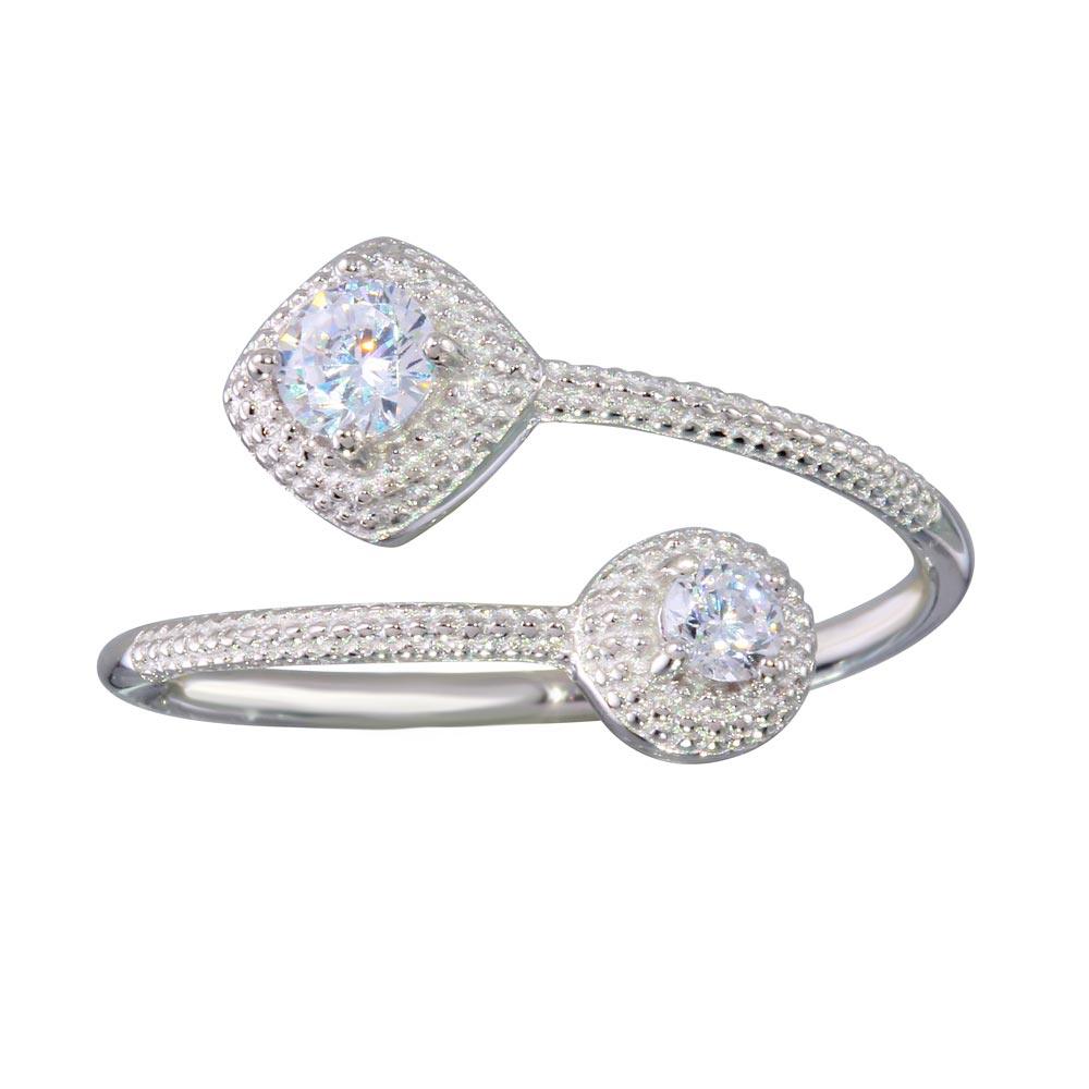 Polished Rhodium Plated 925 Sterling Silver Adjustable CZ Ring Band Sizes 5-9