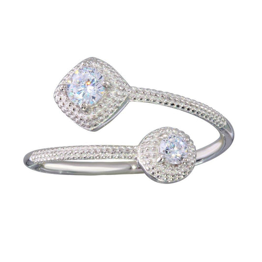 Polished Rhodium Plated 925 Sterling Silver Adjustable CZ Ring Band Sizes 5-9