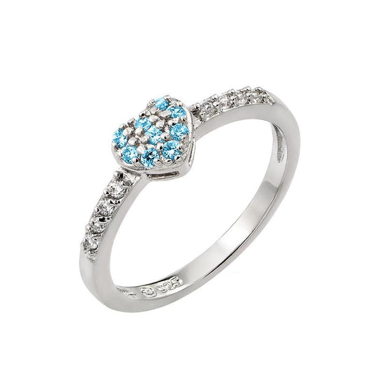Rhodium Plated 925 Sterling Silver CZ December Simulated Heart Ring Sizes 5-9